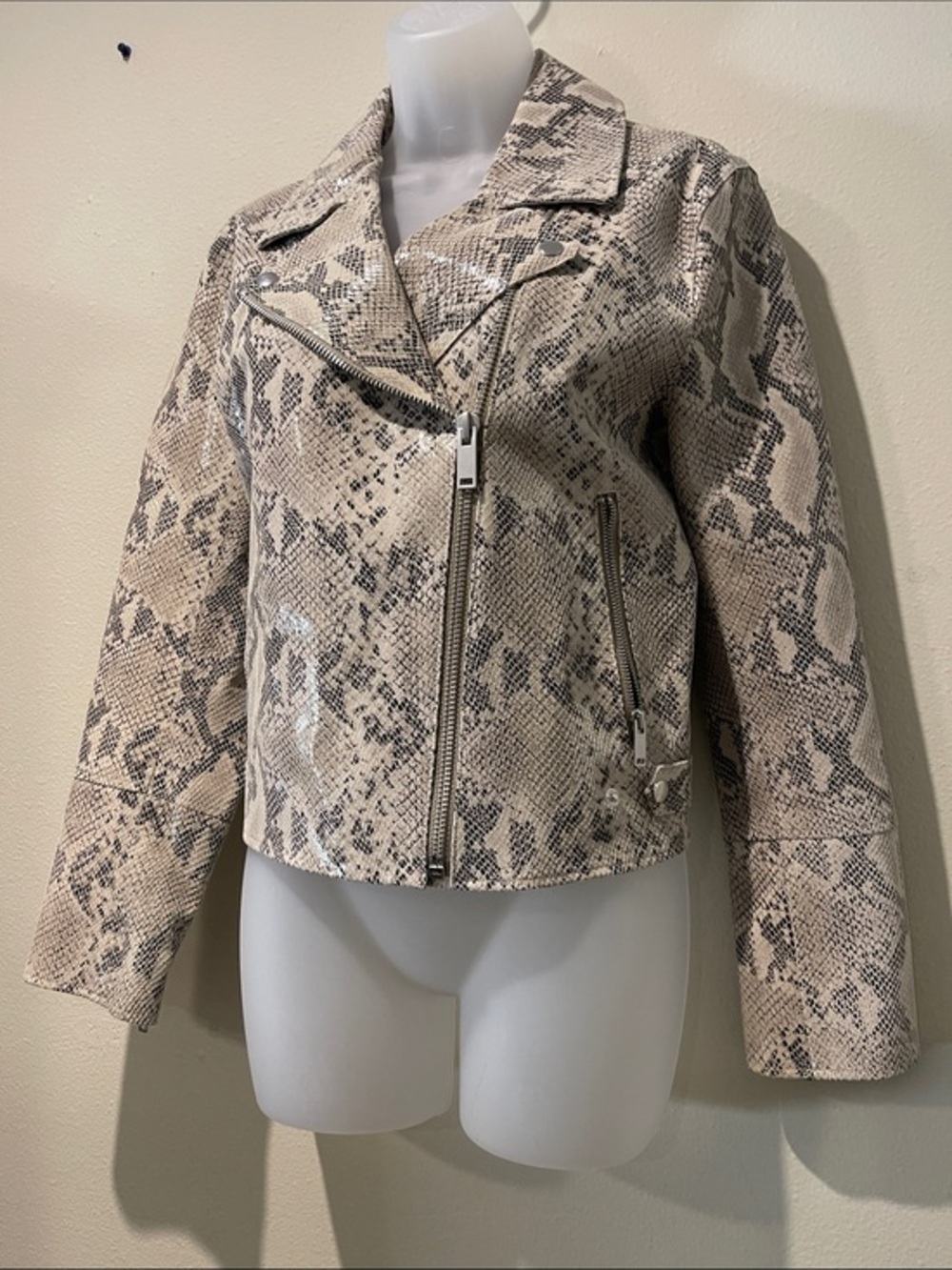Intermix snake print Real leather moto jacket, Small